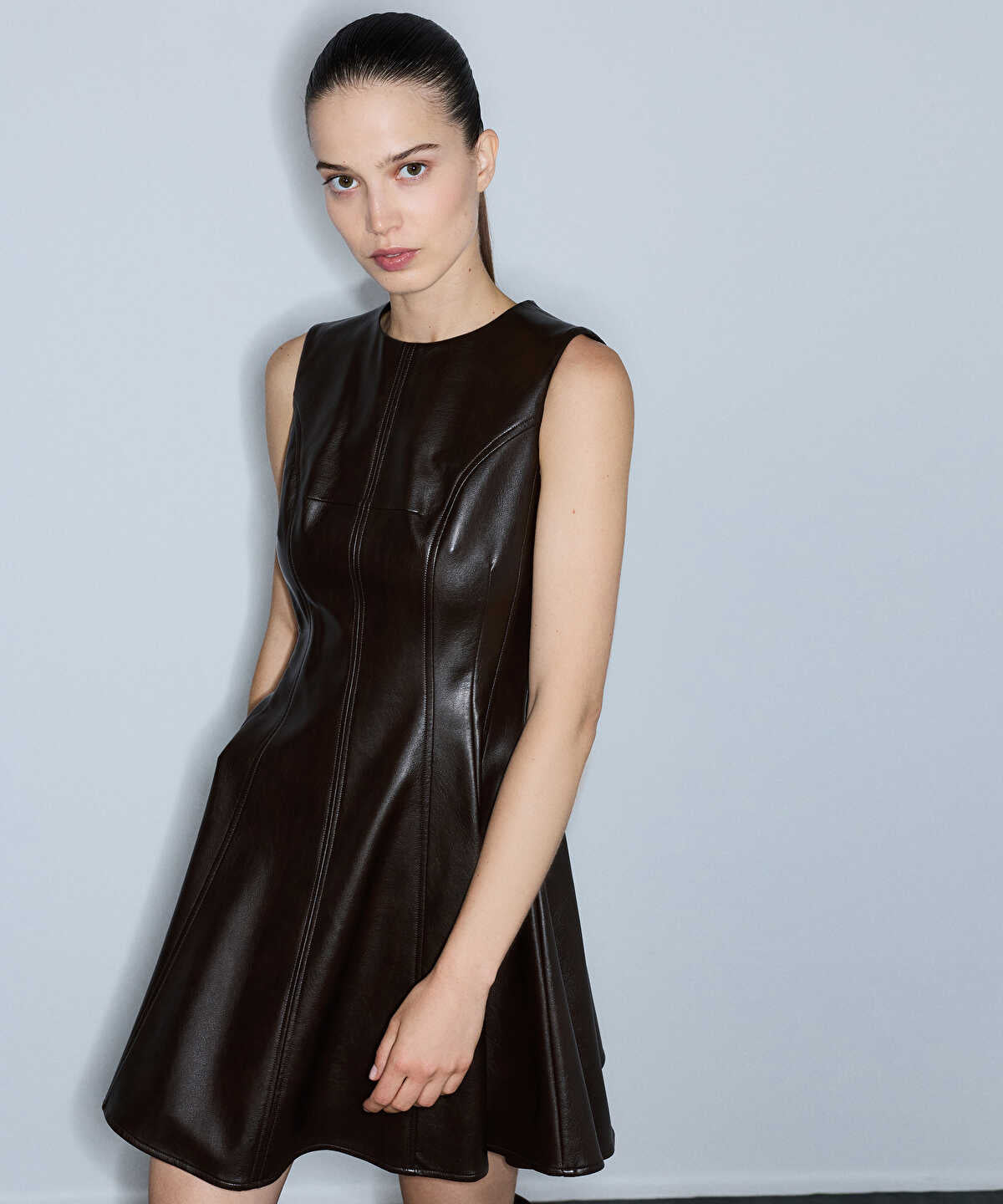 Faux-Leather Mini Dress