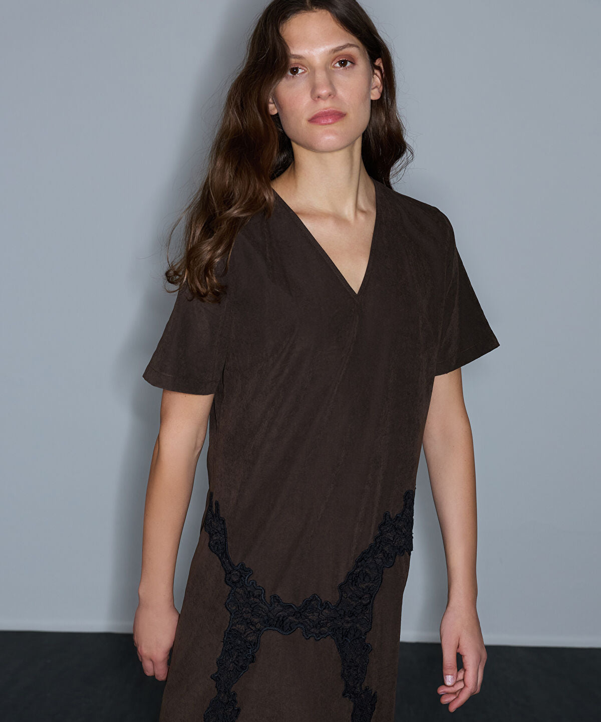 Lace-Trim V-Neck Dress