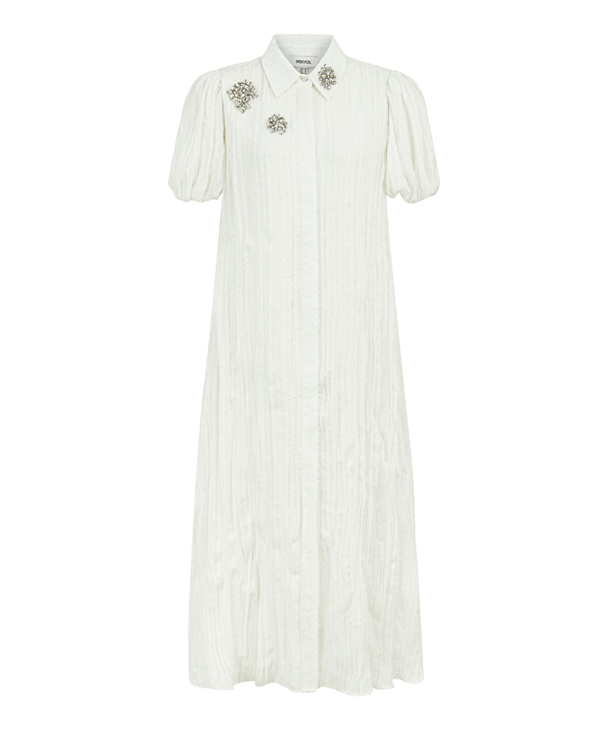 Crinkle Effect Embroidered Dress