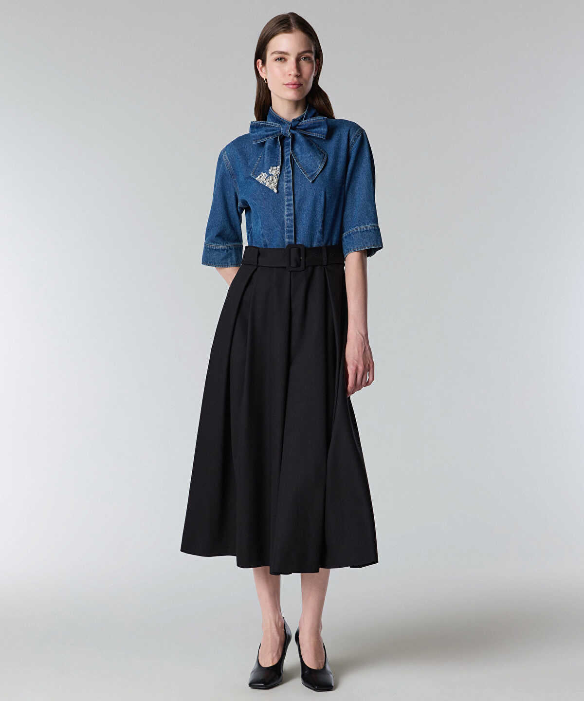 Tie Neck Mixed Media Dress