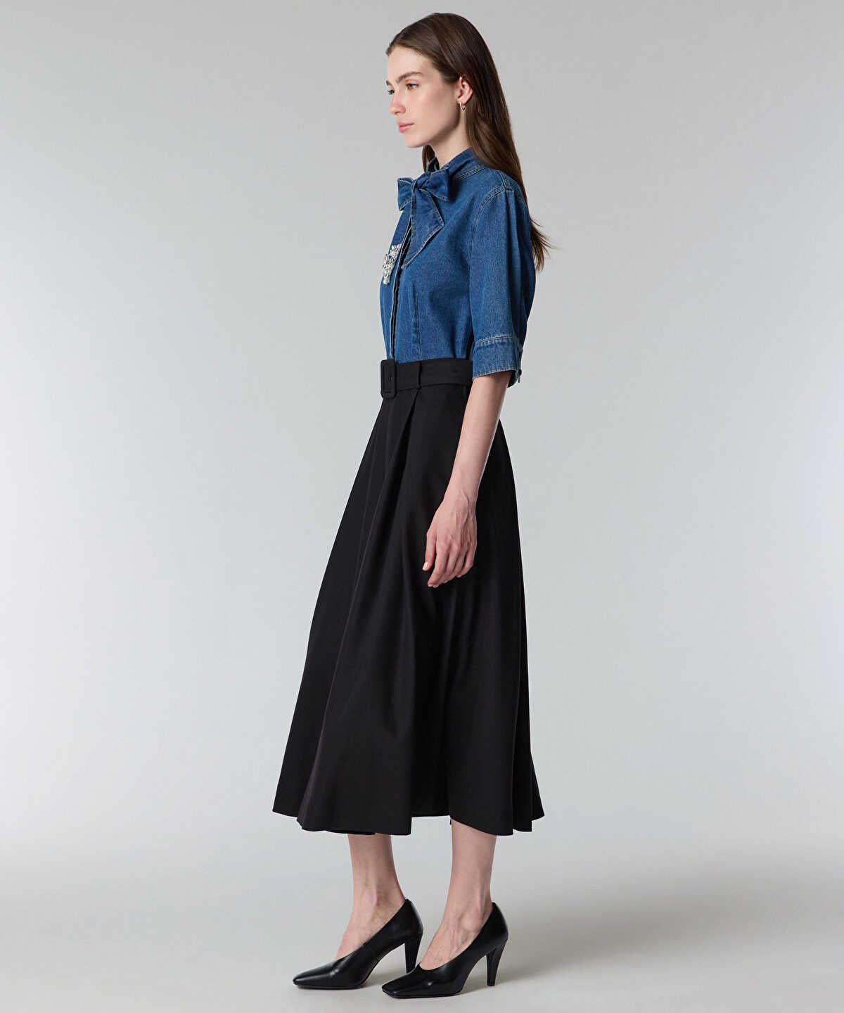 Tie Neck Mixed Media Dress