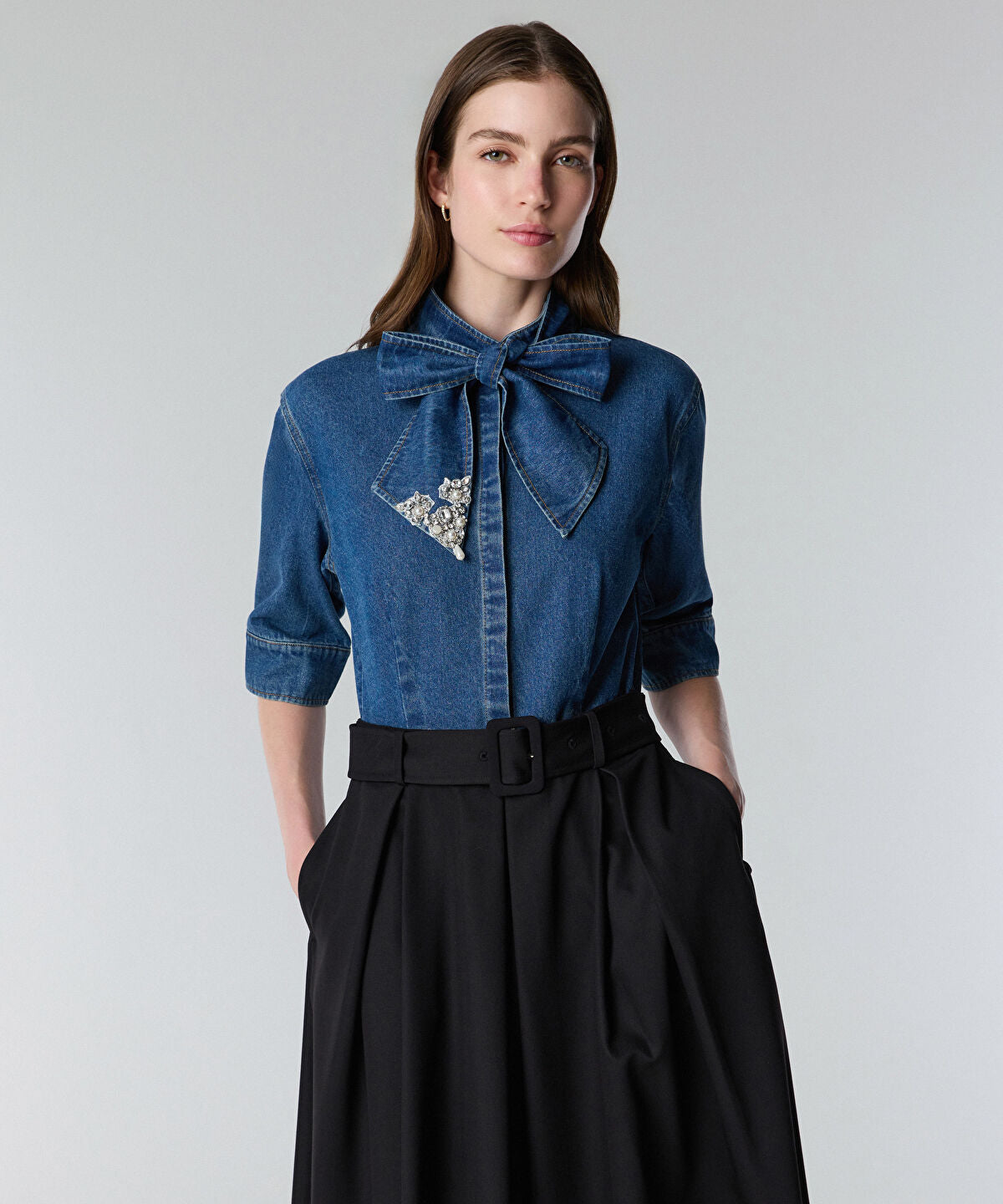 Tie Neck Mixed Media Dress