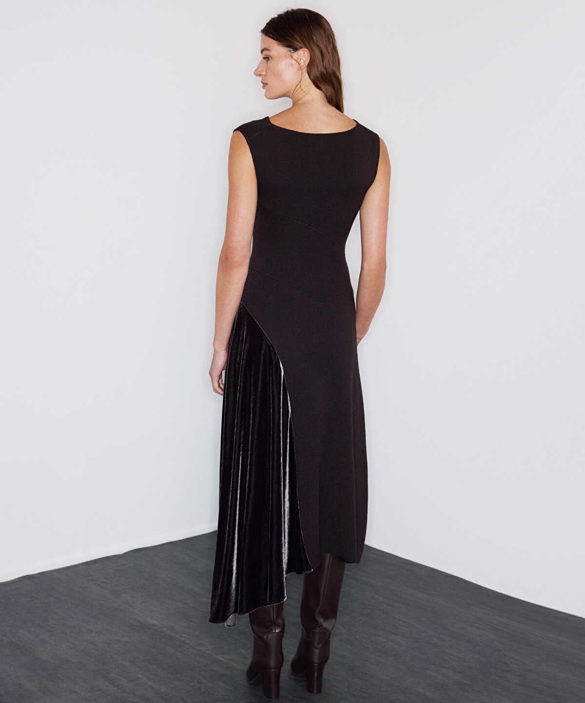 Mixed-Media Asymmetric Knit Dress