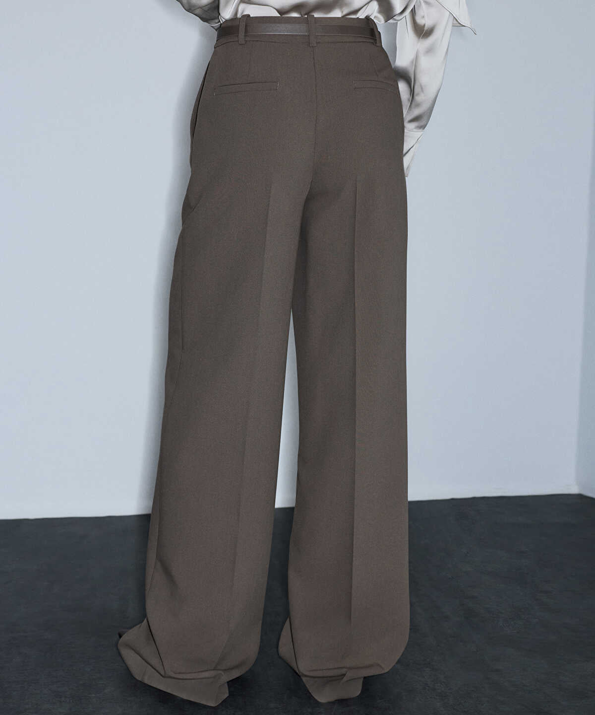 Faux-Leather Belted Wide-Leg Trousers