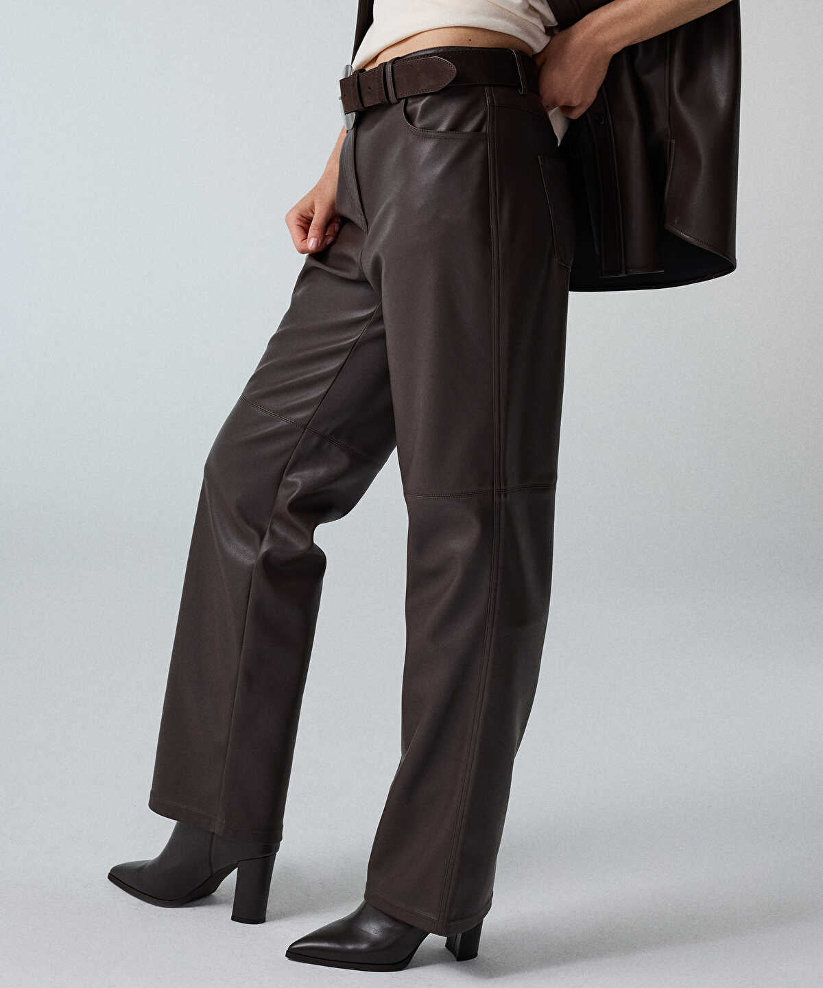 Leather-Effect Wide-Leg Trousers