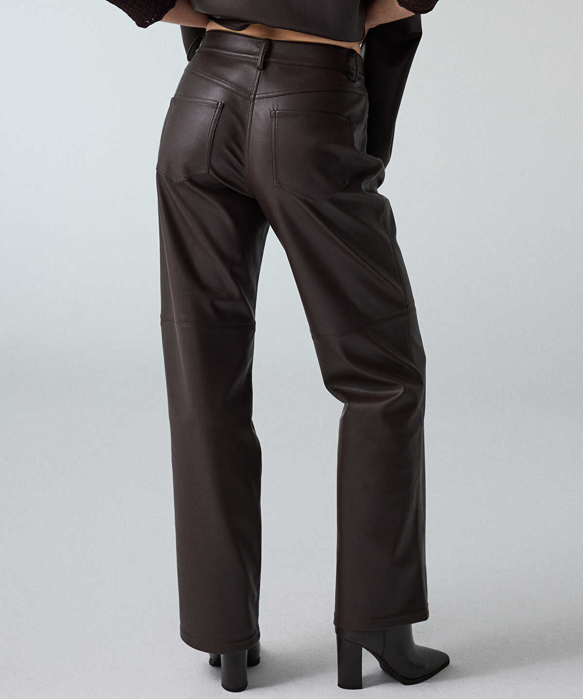 Leather-Effect Wide-Leg Trousers