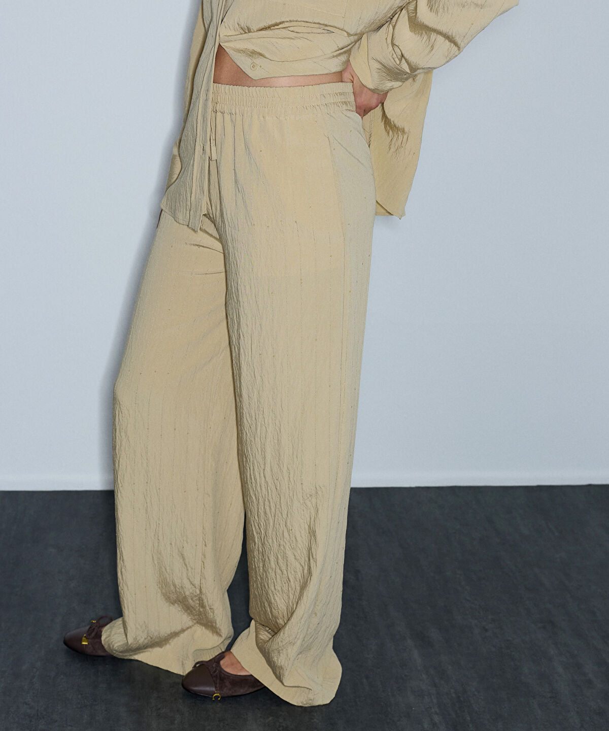 Crinkle-Effect Sequin Trousers