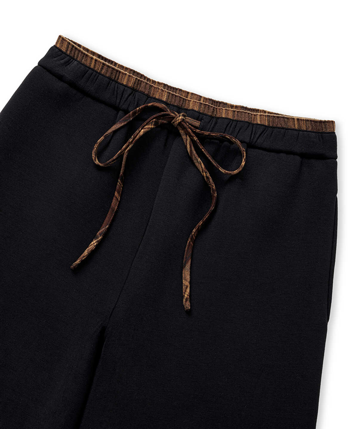 Plaid-Waist Wide-Leg Trousers