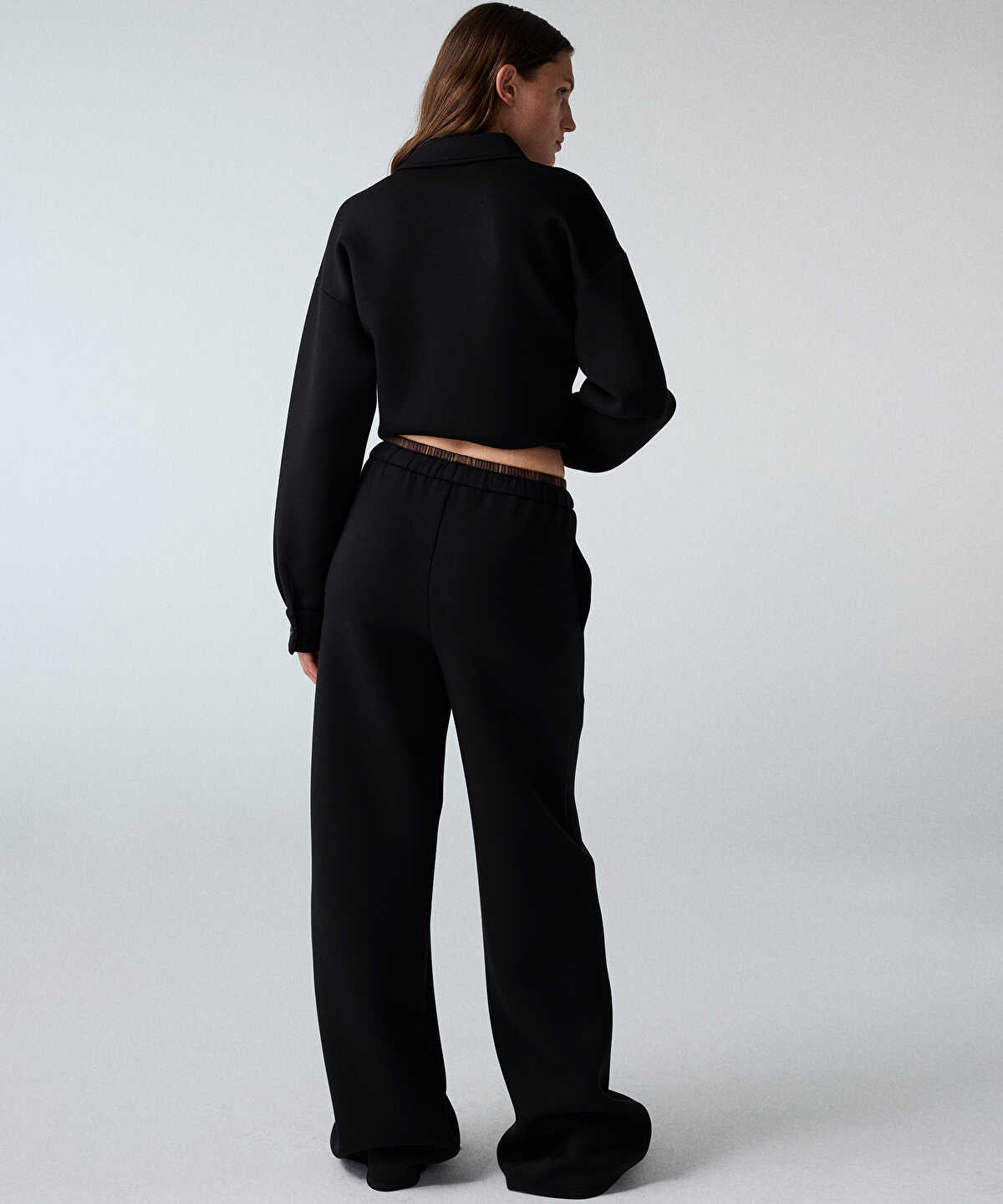 Plaid-Waist Wide-Leg Trousers