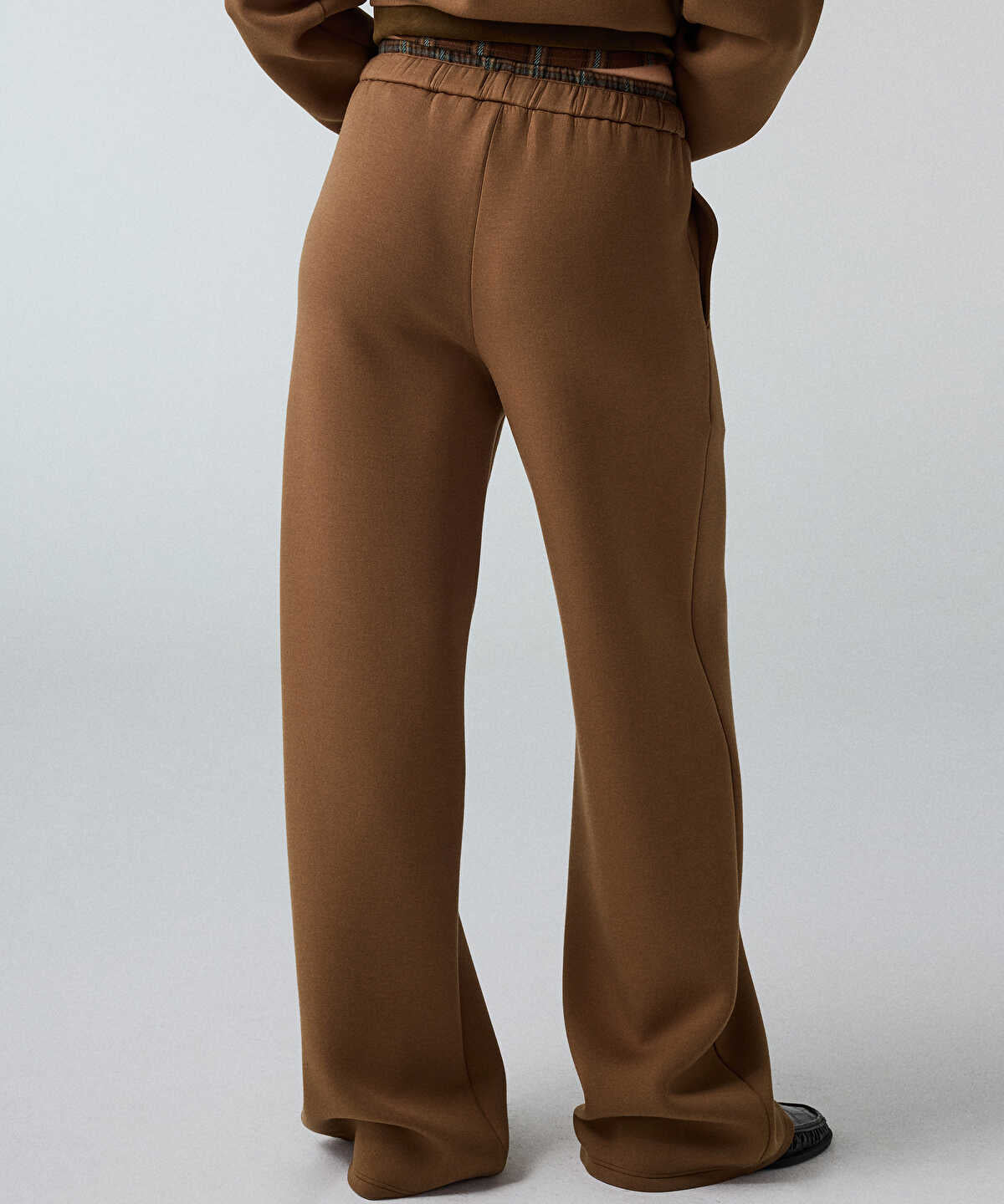 Plaid-Waist Wide-Leg Trousers