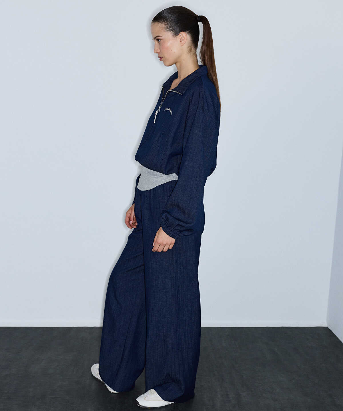 Denim-Effect Wide-Leg Trousers