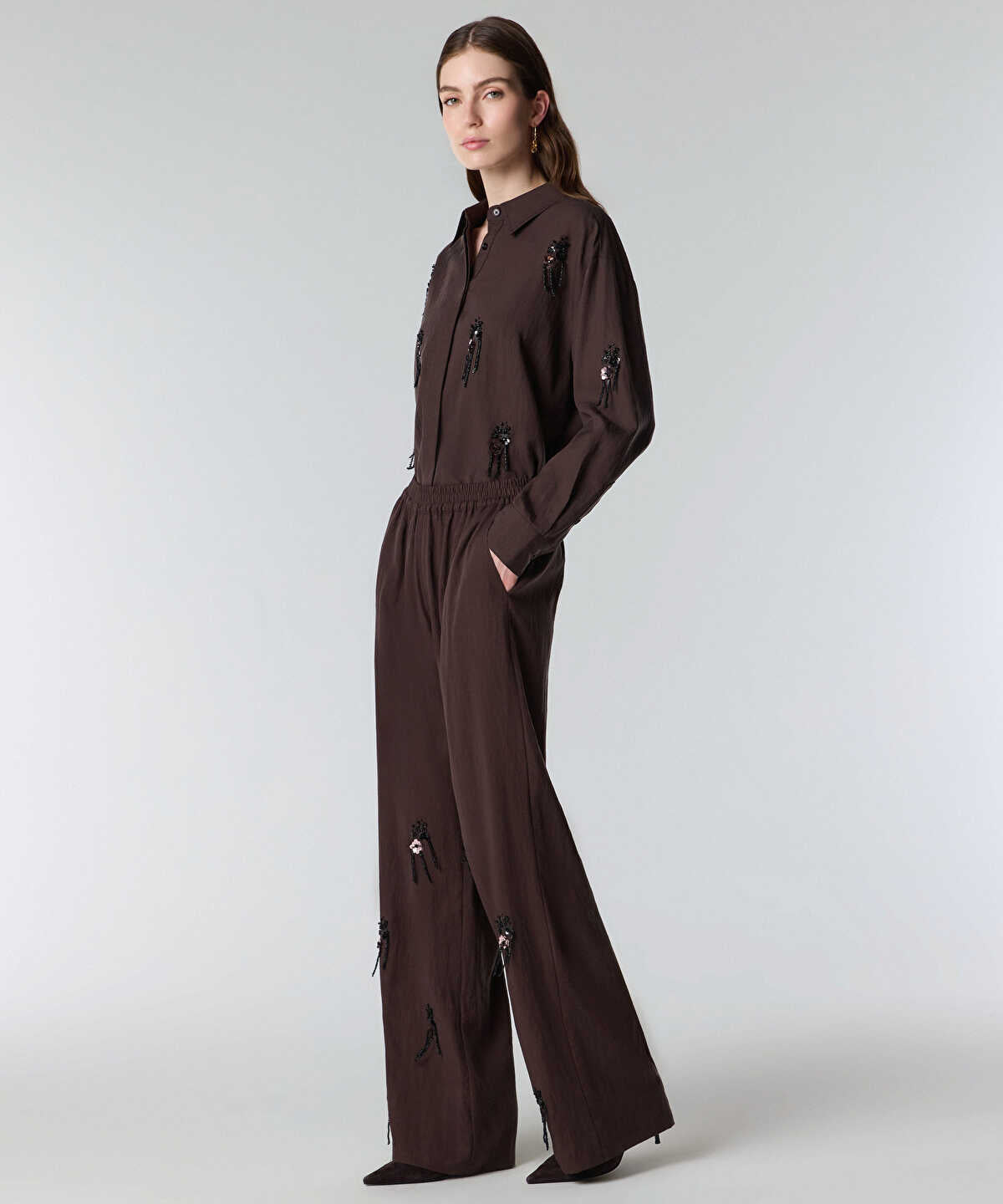 Elastic Waist Embroidered Trousers