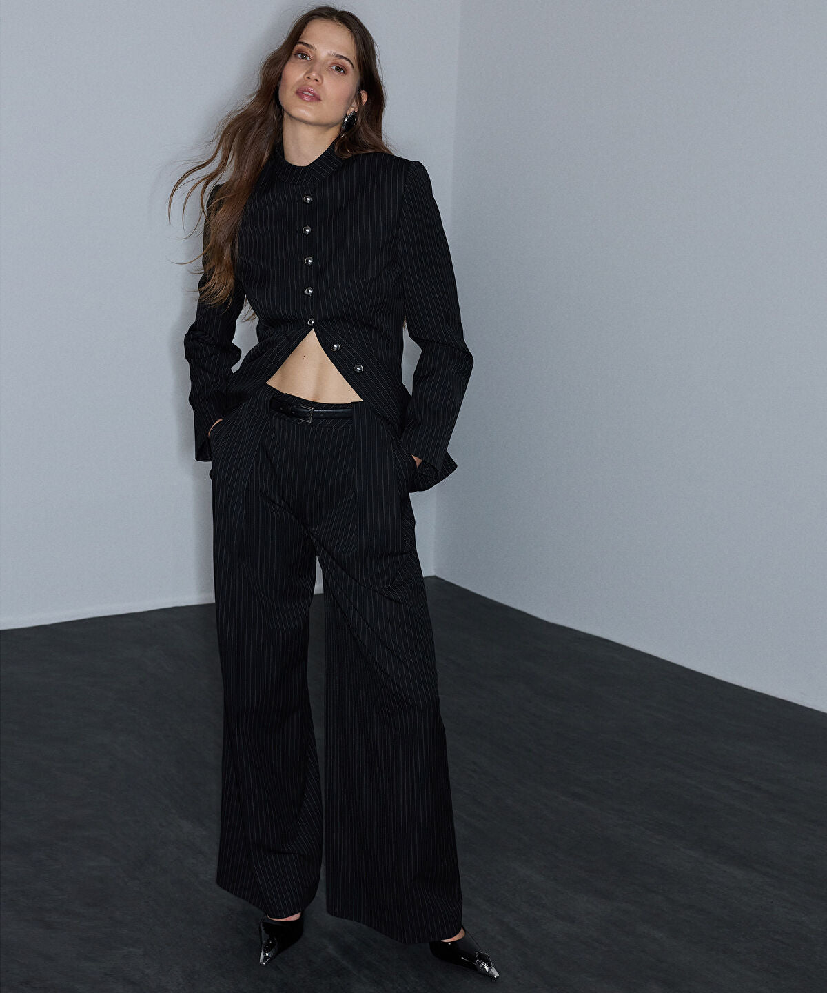 Pinstripe Trousers with Belt