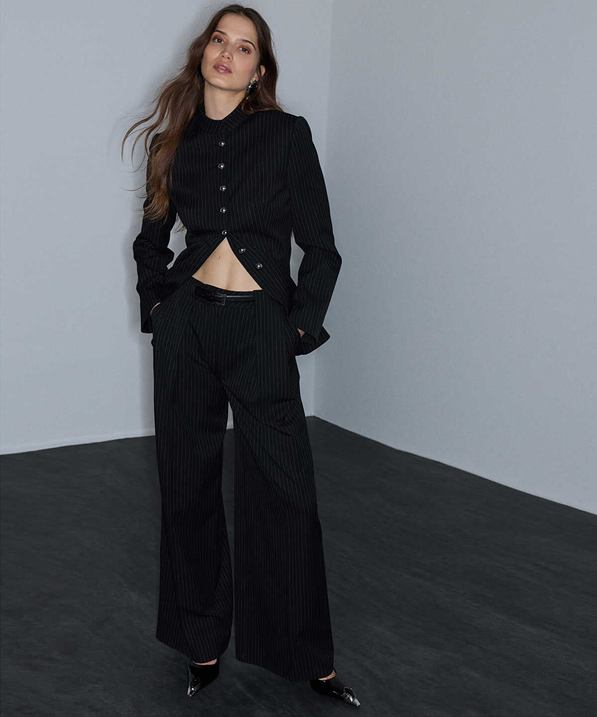 Pinstripe Trousers with Belt