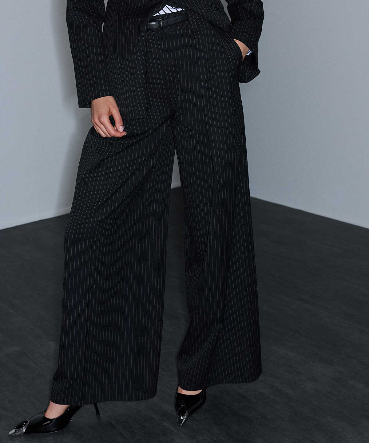 Pinstripe Trousers with Belt