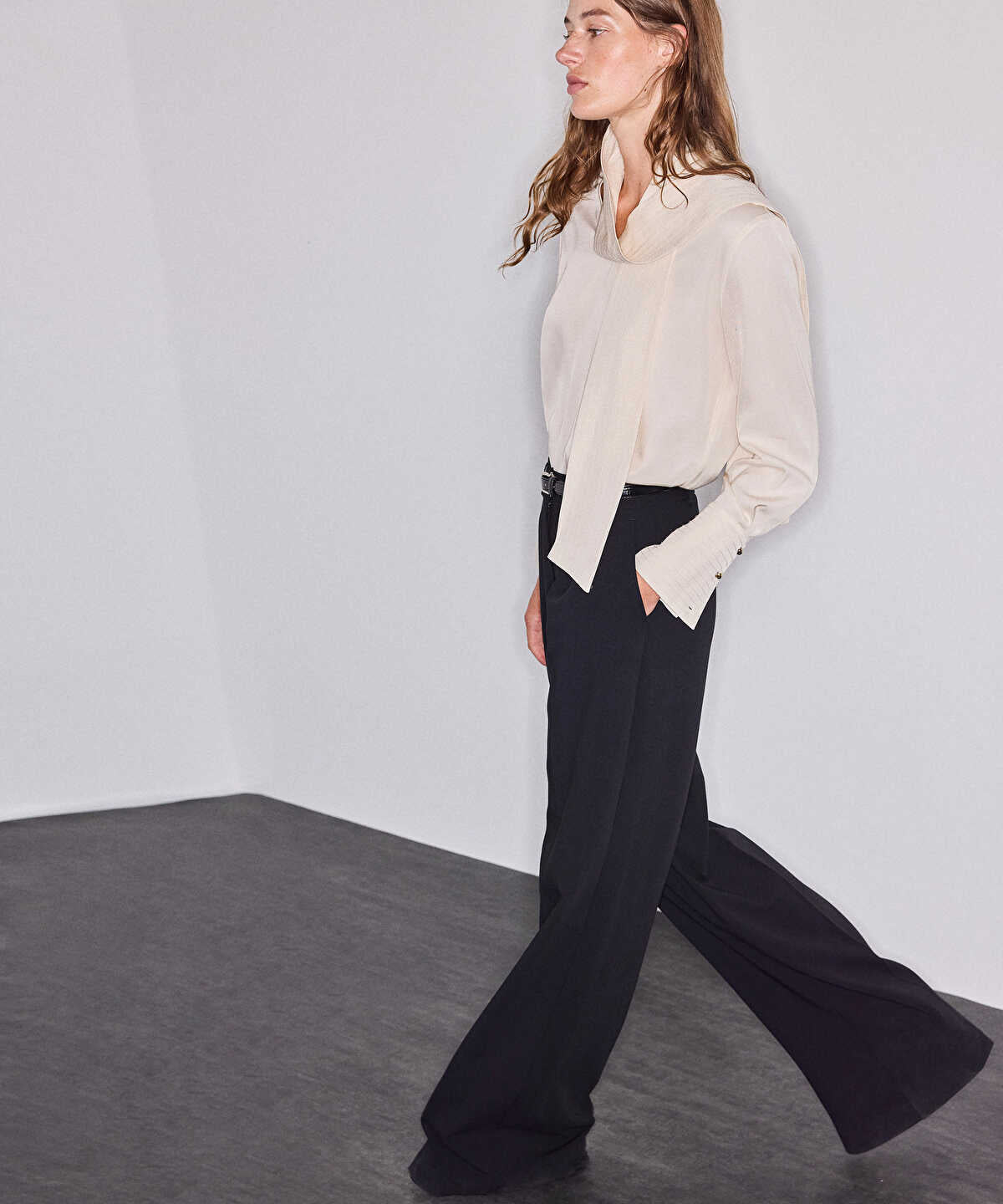 Croc-Embossed Belted Wide-Leg Trousers