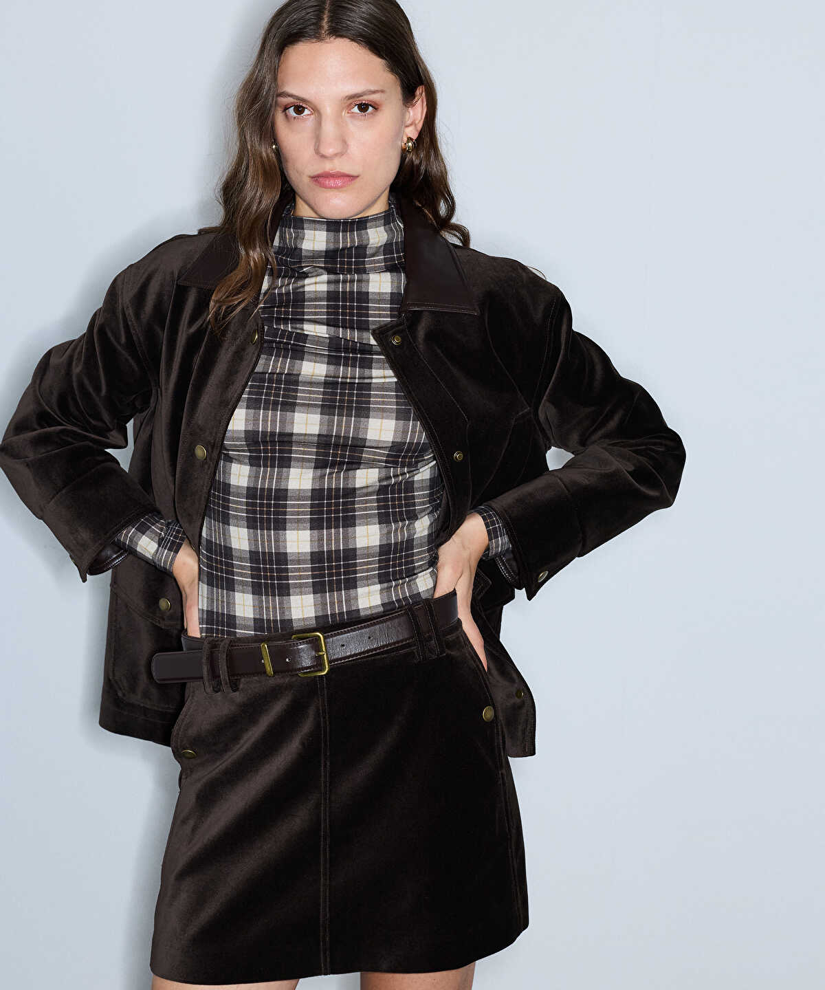 Velvet Mini Skirt with Belt