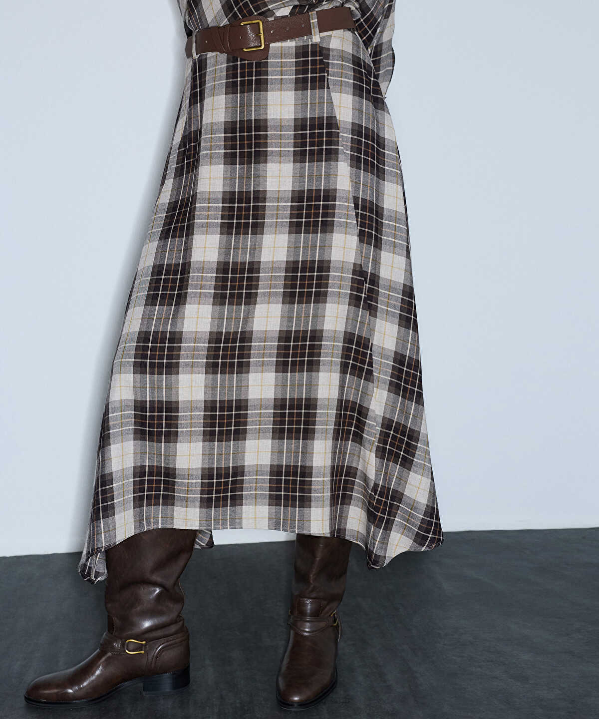 Belted Plaid Skirt
