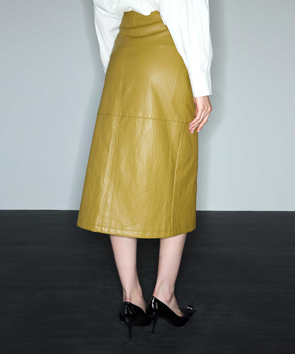 Leather-Effect Midi Skirt
