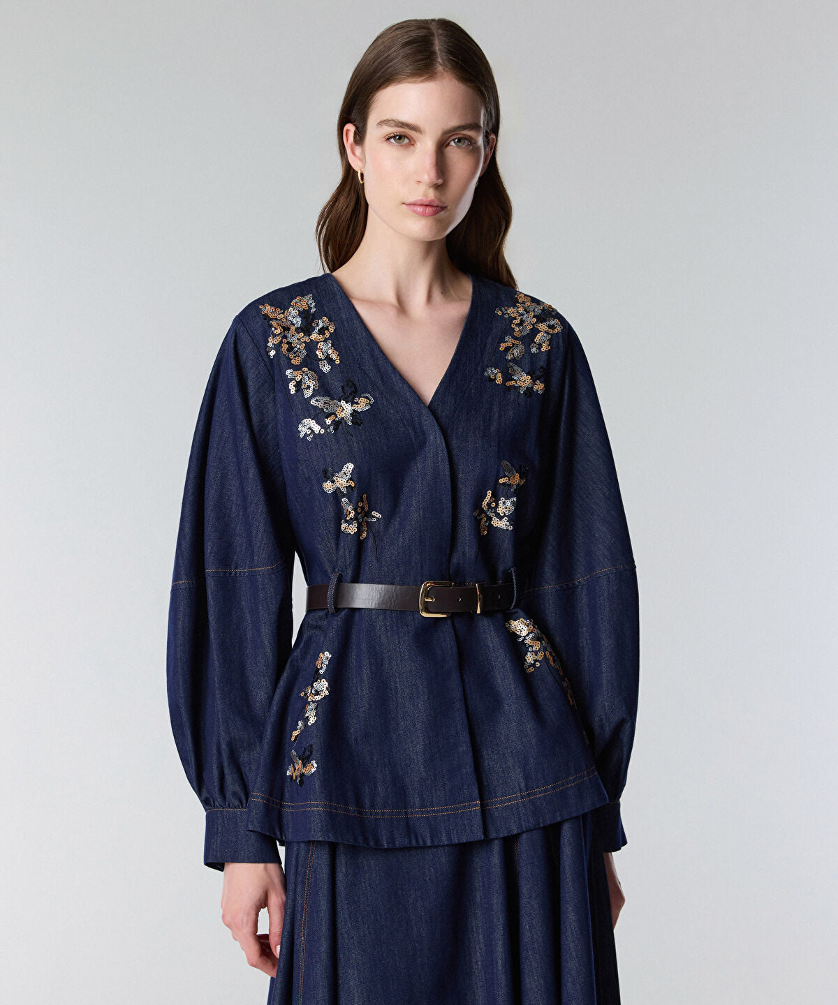Embroidered Peplum Denim Jacket