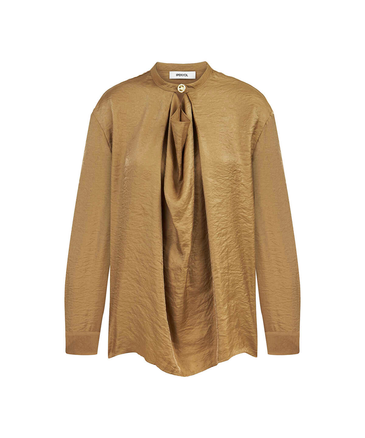 Draped-Neck Shimmer Blouse