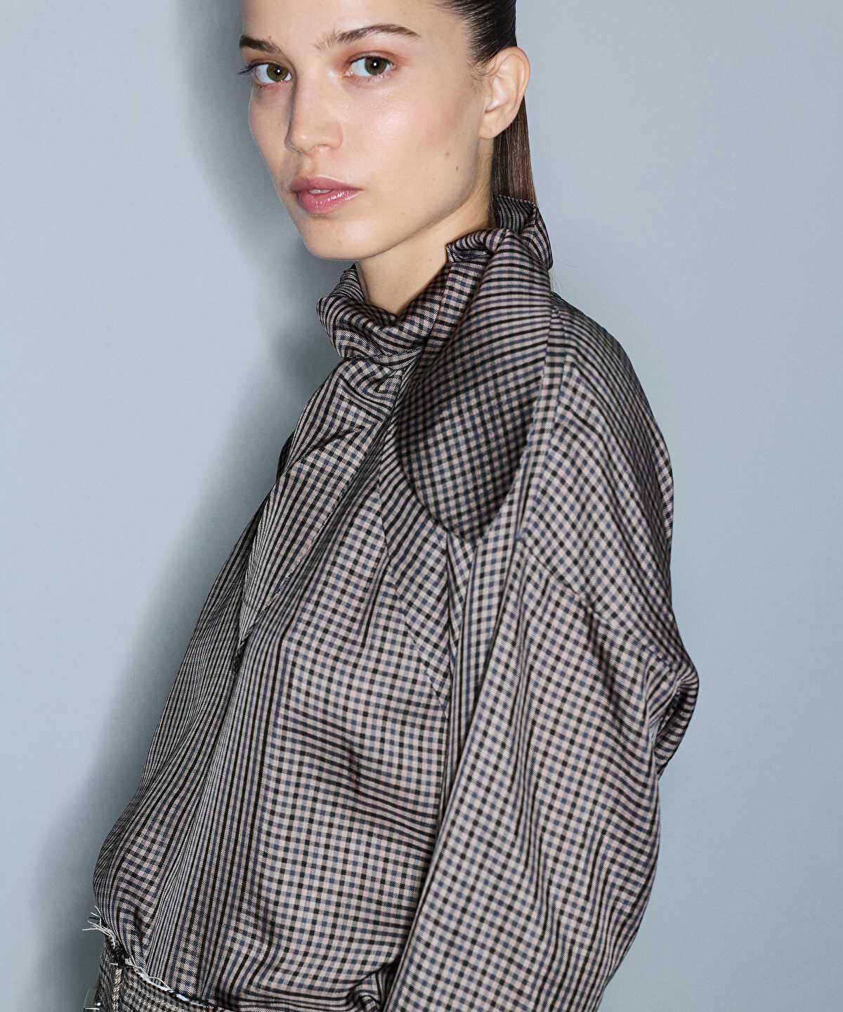 Gingham Tie-Neck Blouse