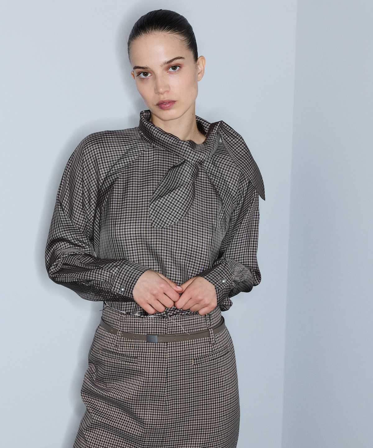 Gingham Tie-Neck Blouse
