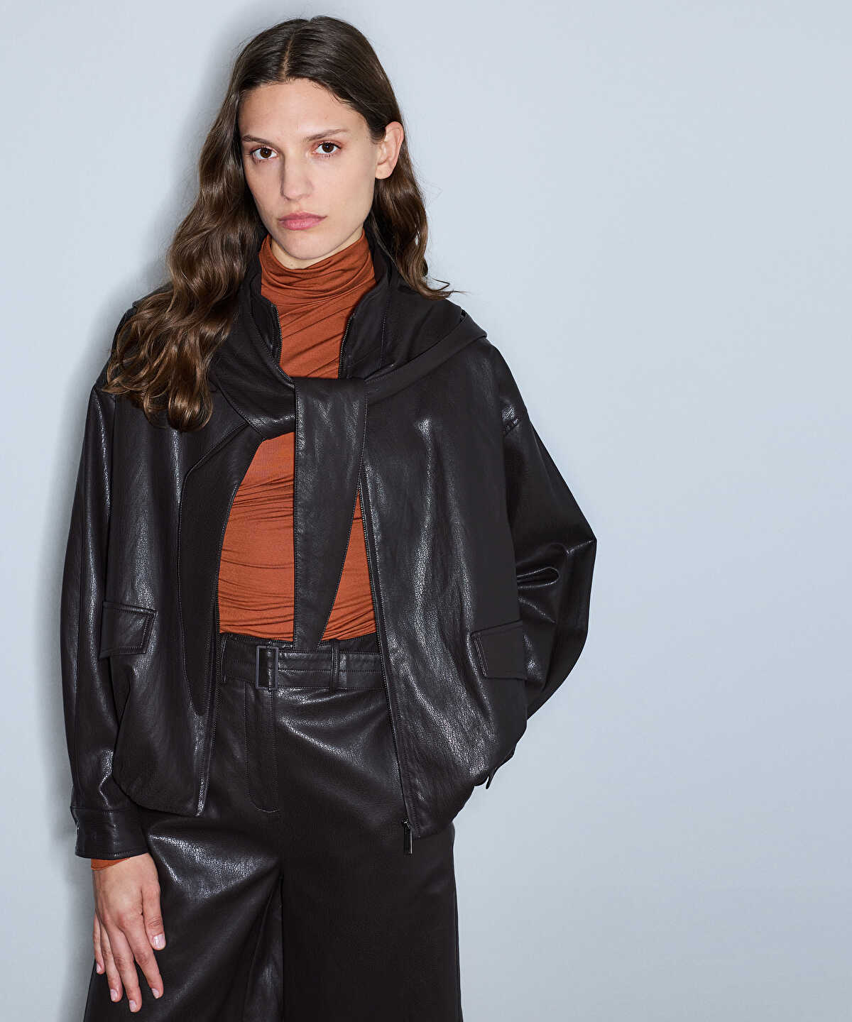 Detachable Hood-Scarf Bomber Coat