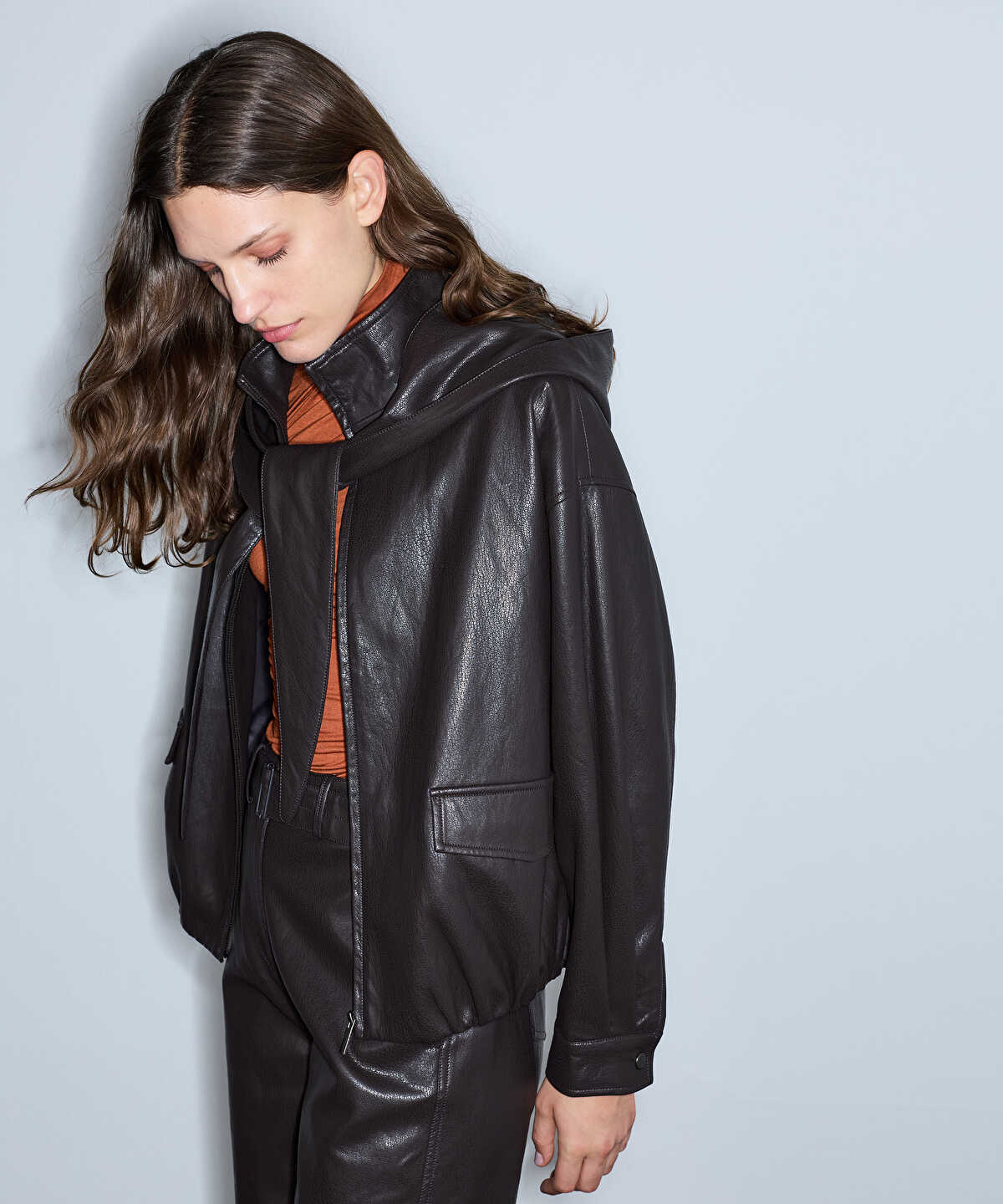 Detachable Hood-Scarf Bomber Coat