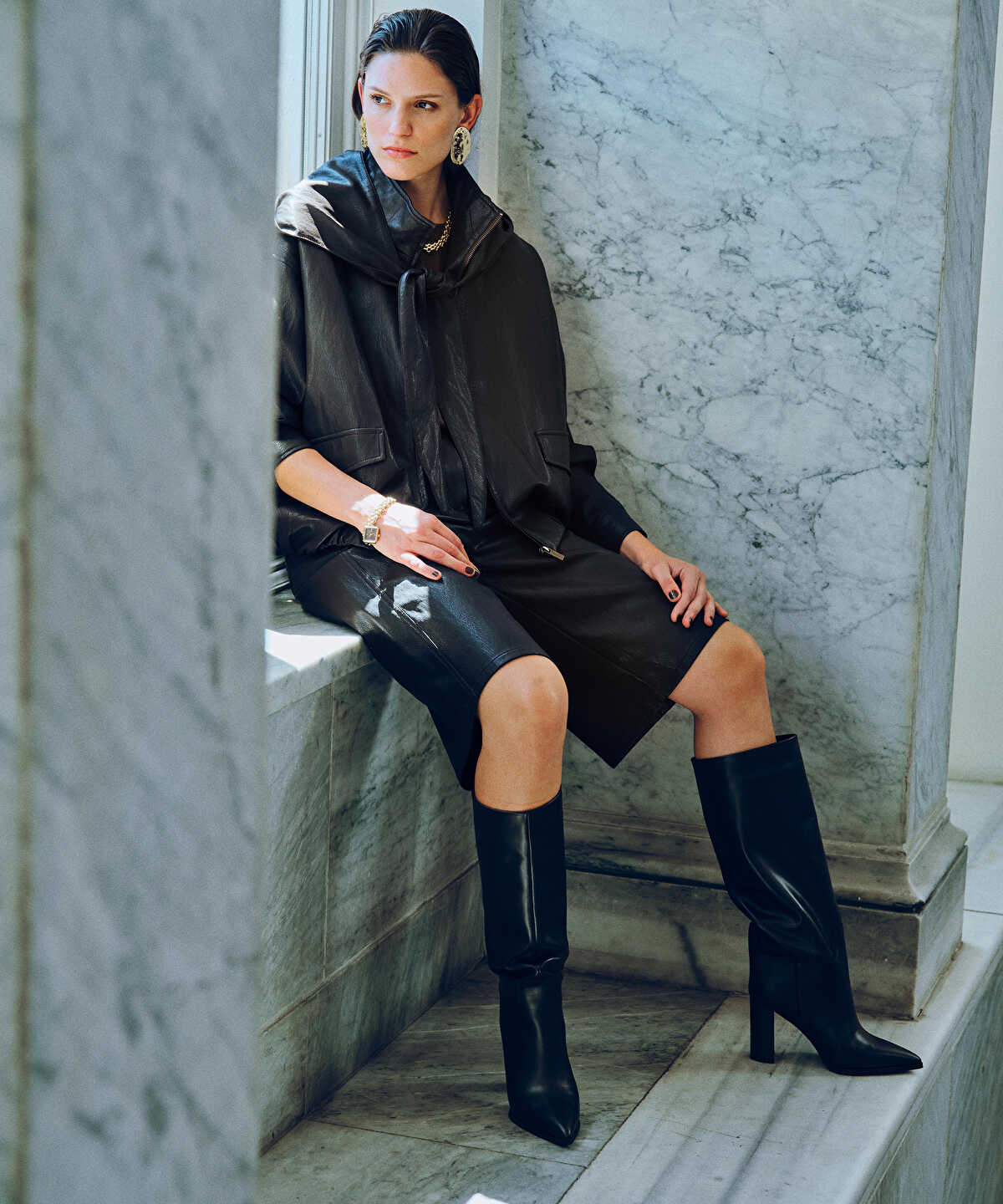 Detachable Hood-Scarf Bomber Coat