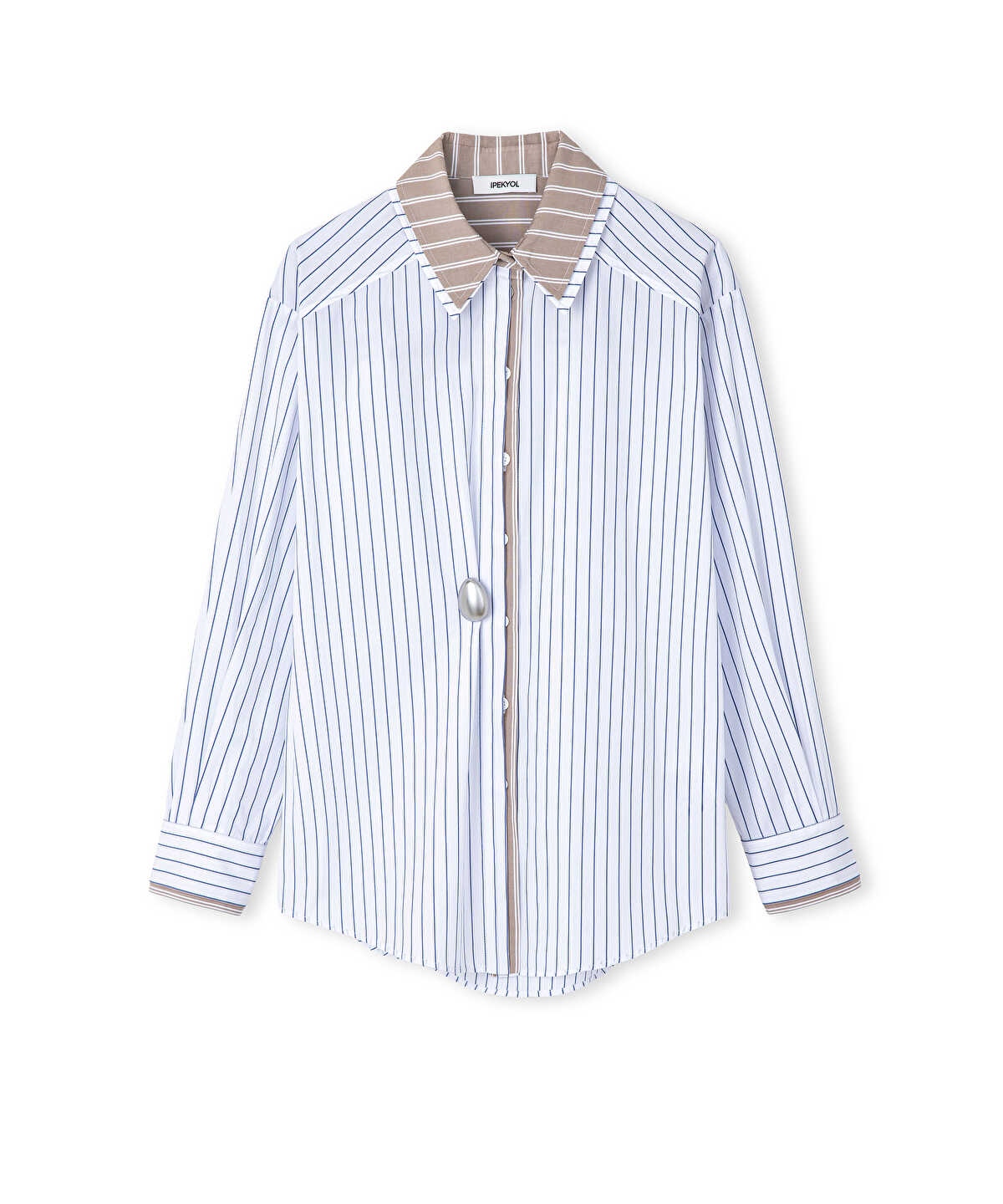 Layered-Effect Shirt with Brooch