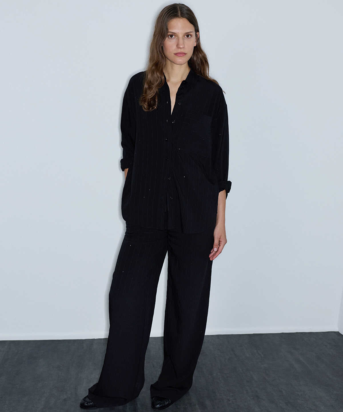 Crinkle-Effect Shirt with Sequins
