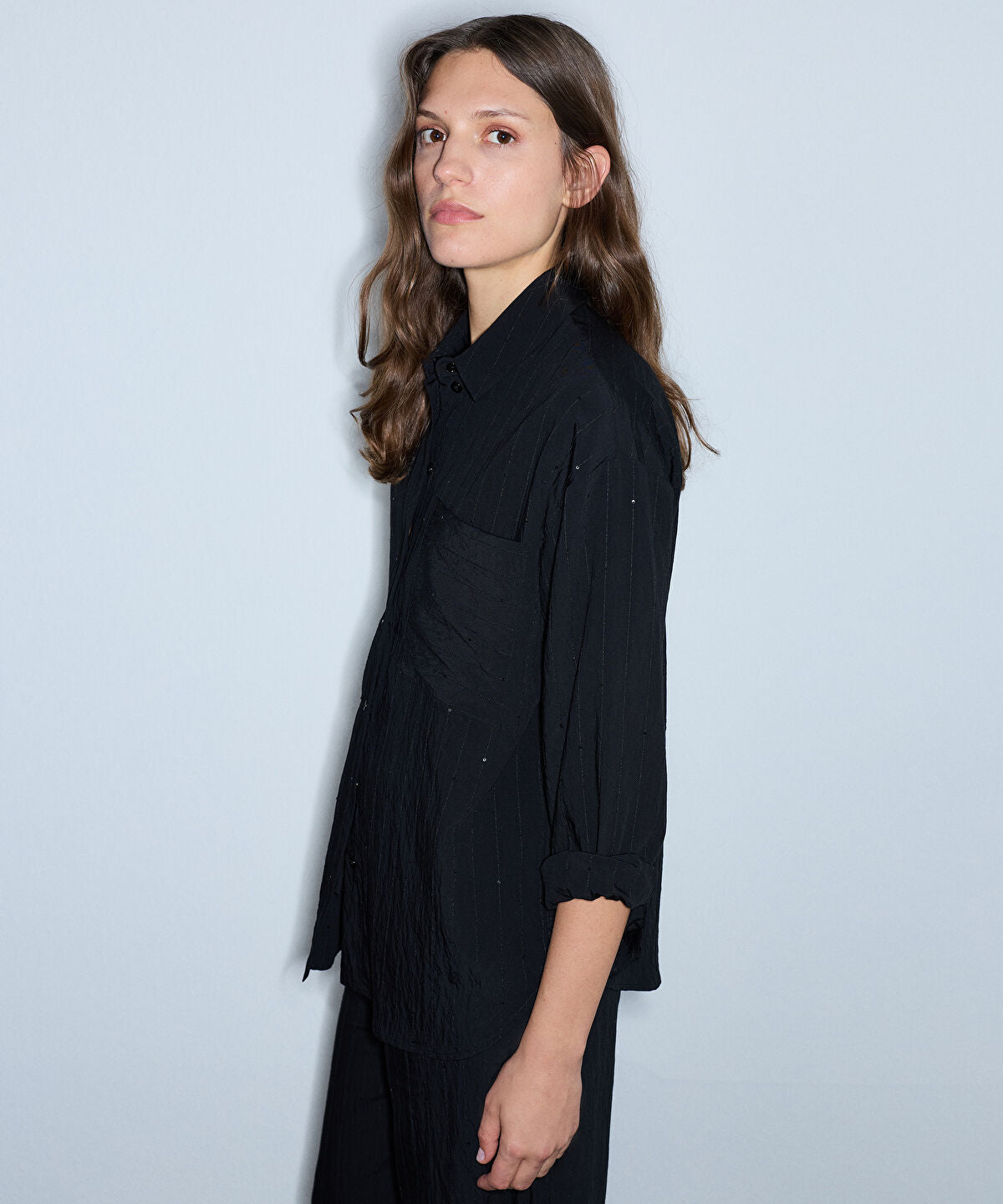 Crinkle-Effect Shirt with Sequins