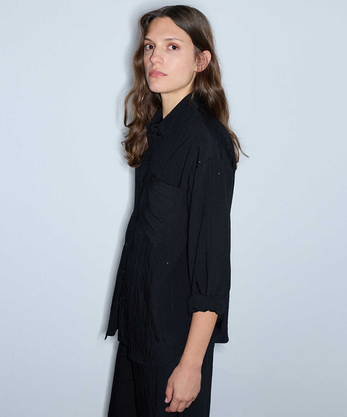 Crinkle-Effect Shirt with Sequins