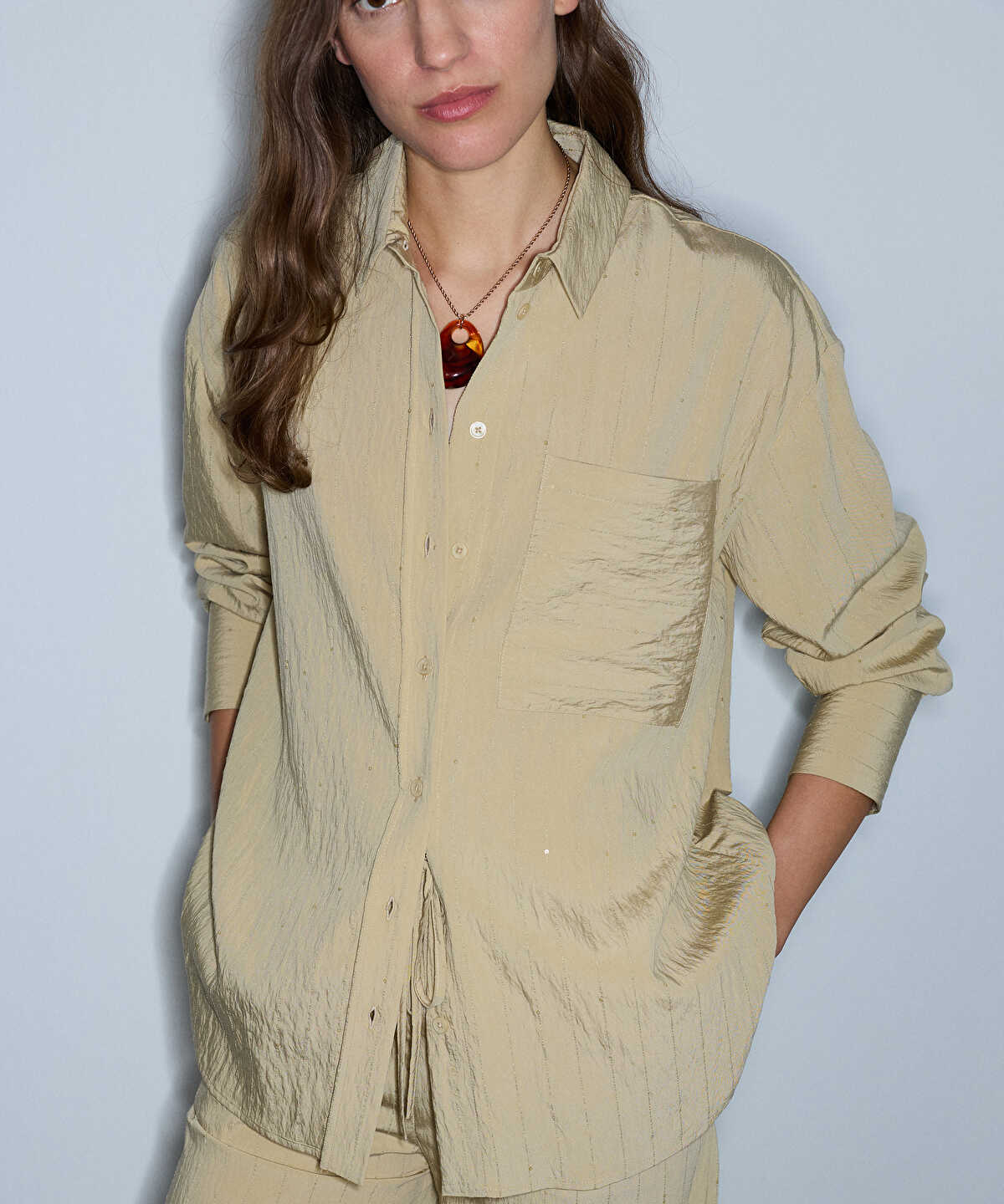 Crinkle-Effect Shirt with Sequins
