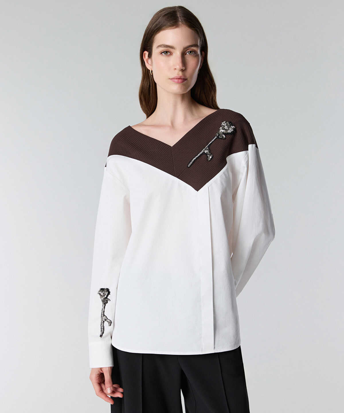 Color-Block Embroidered Shirt