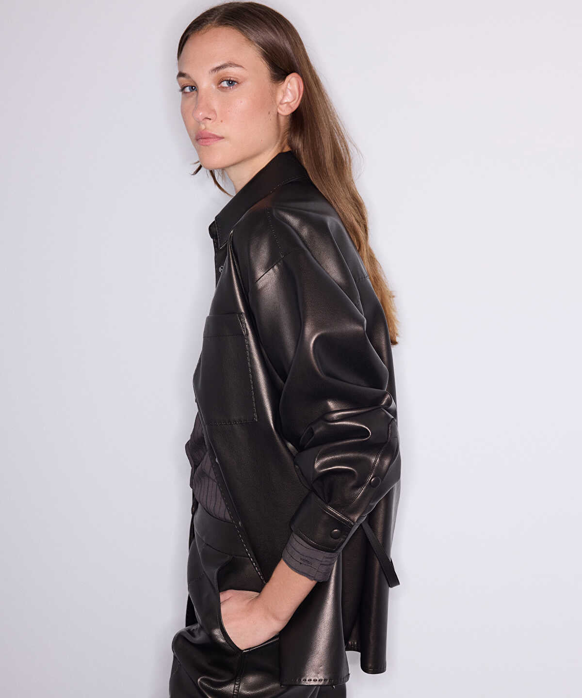 Belted Leather-Effect Shirt