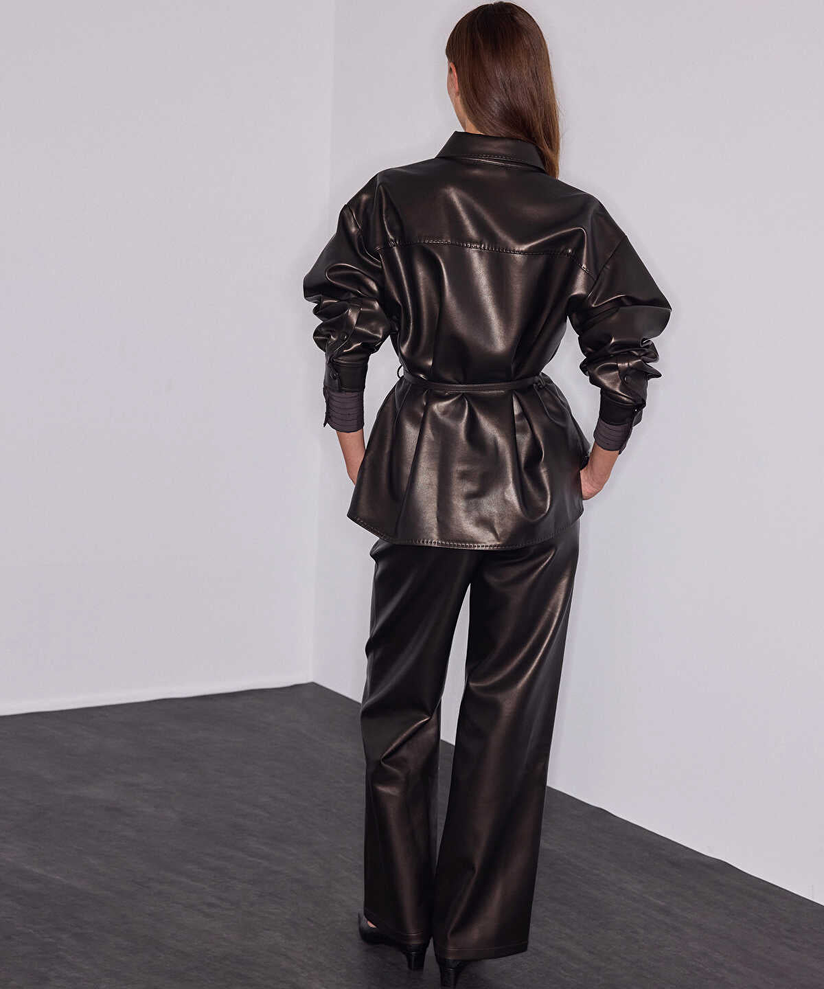Belted Leather-Effect Shirt