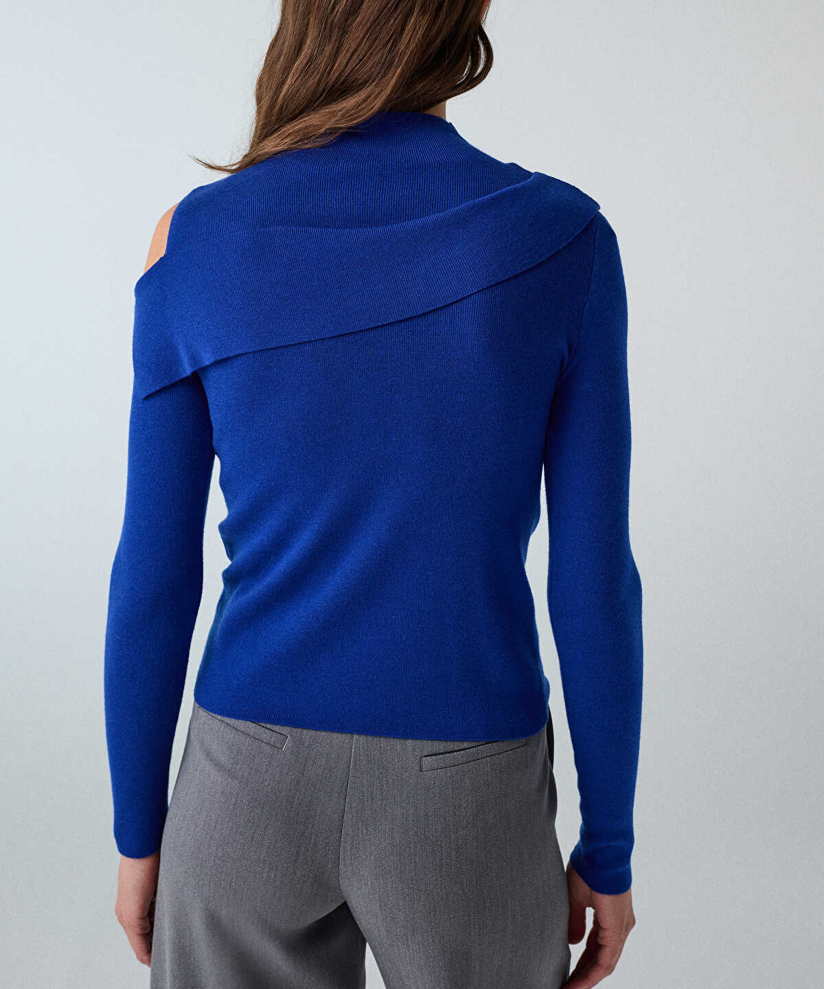 Asymmetric High-Neck Knit Top