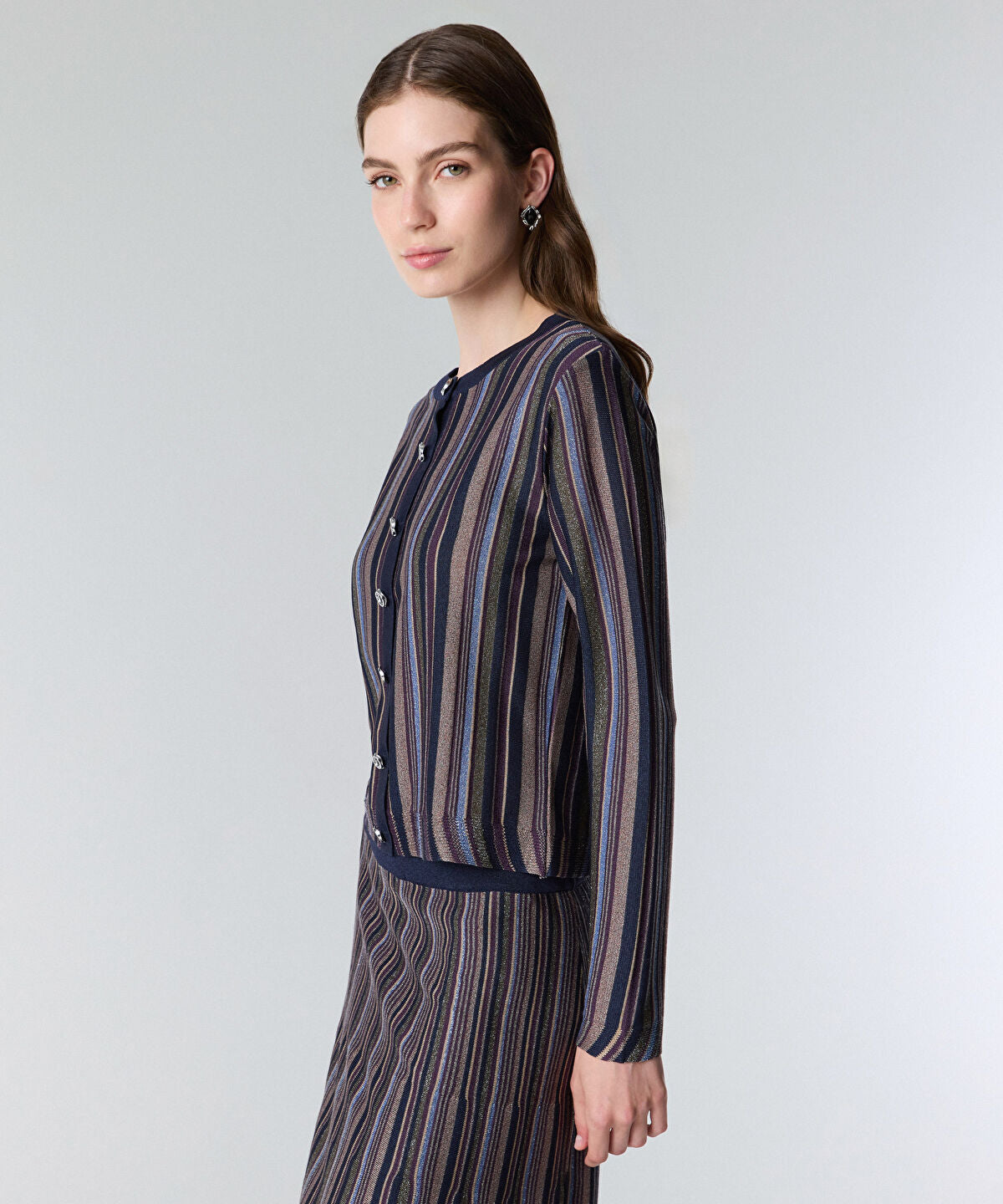 Color-Block Lurex Cardigan