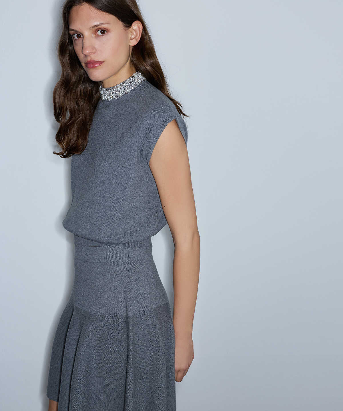 Knit Top with Mixed Embellishments