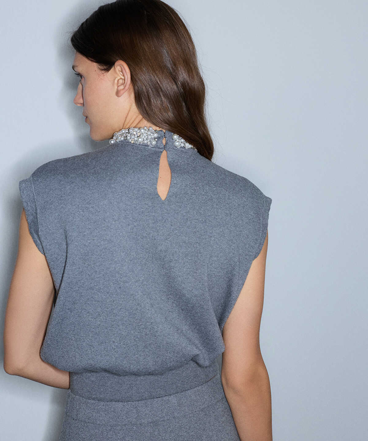 Knit Top with Mixed Embellishments