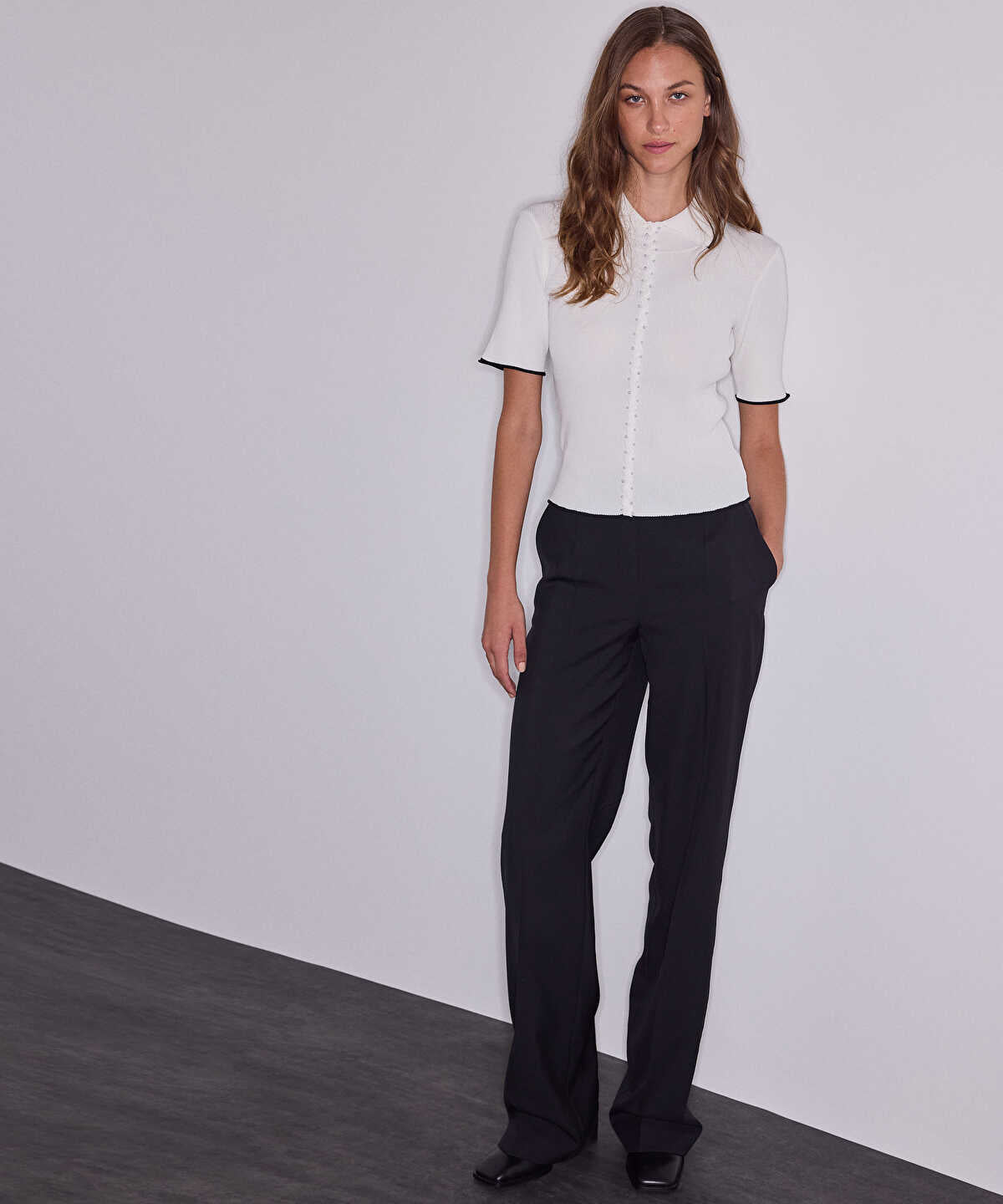 Faux-Pearl Embellished Knit Top
