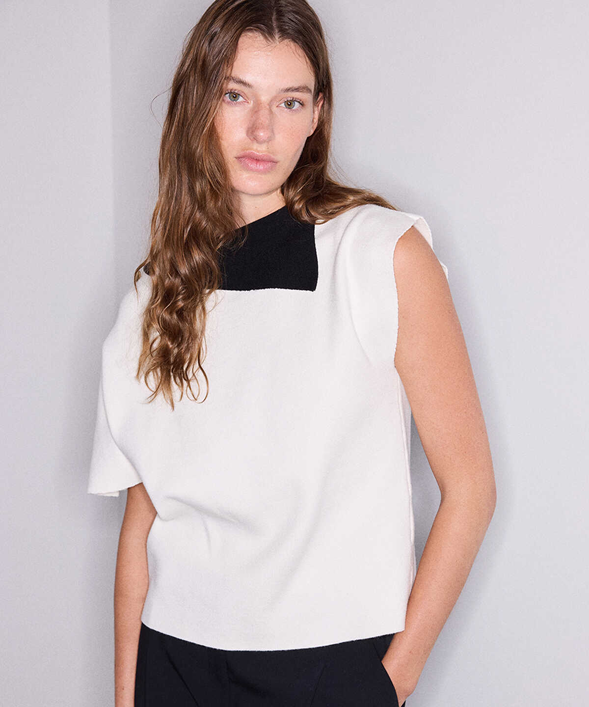 Color-Block Asymmetric Knit Top