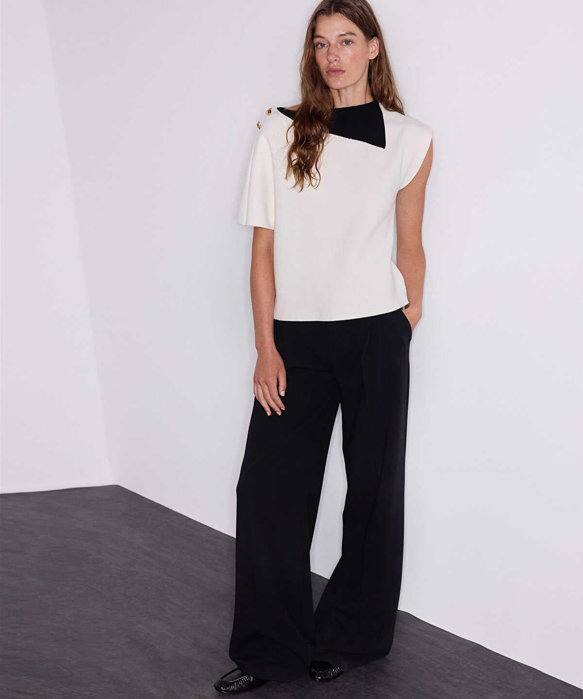 Color-Block Asymmetric Knit Top