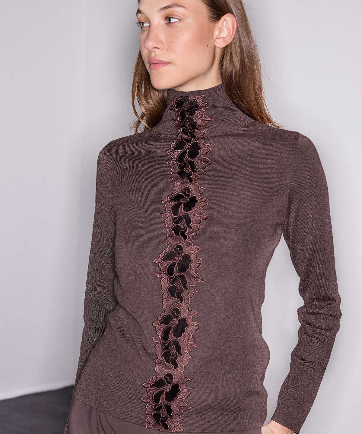 Knit Top with Lace Appliques