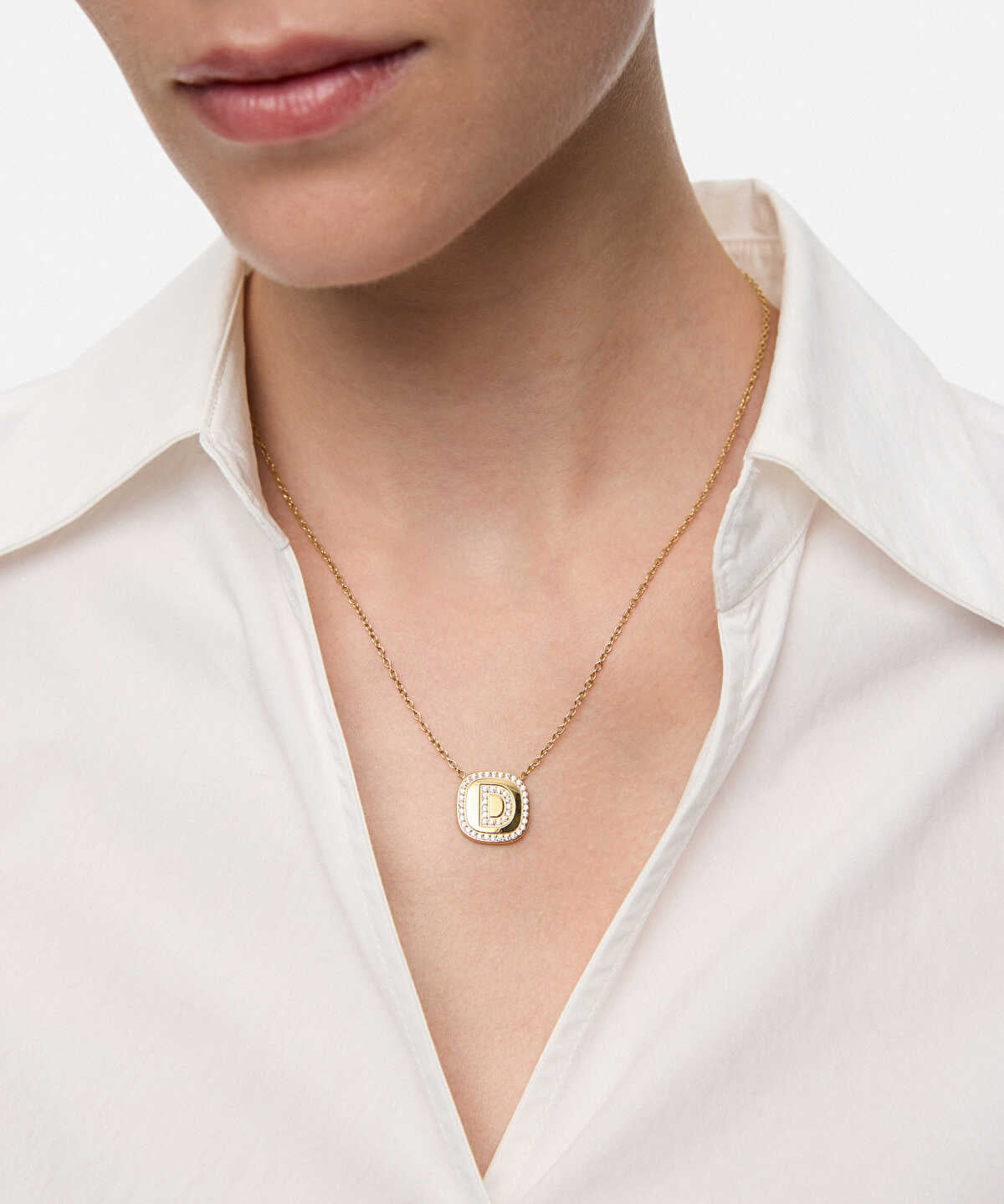 Embellished 'D' Pendant Necklace