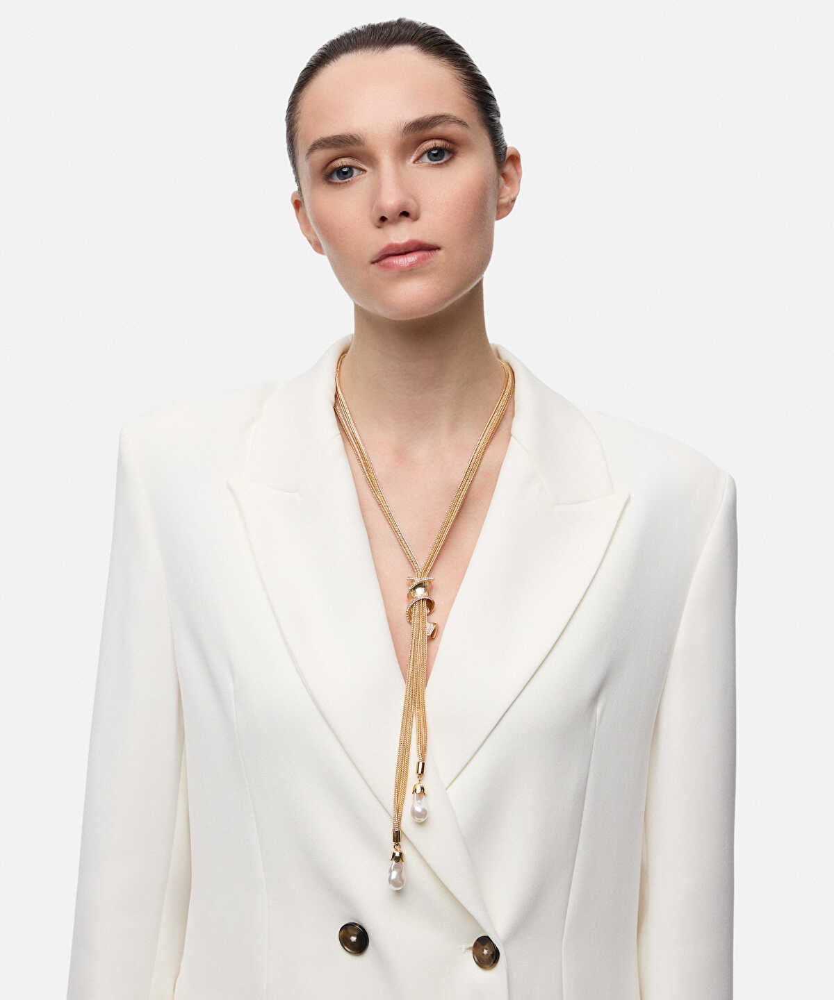 Faux-Pearl Pendant Long Chain Necklace