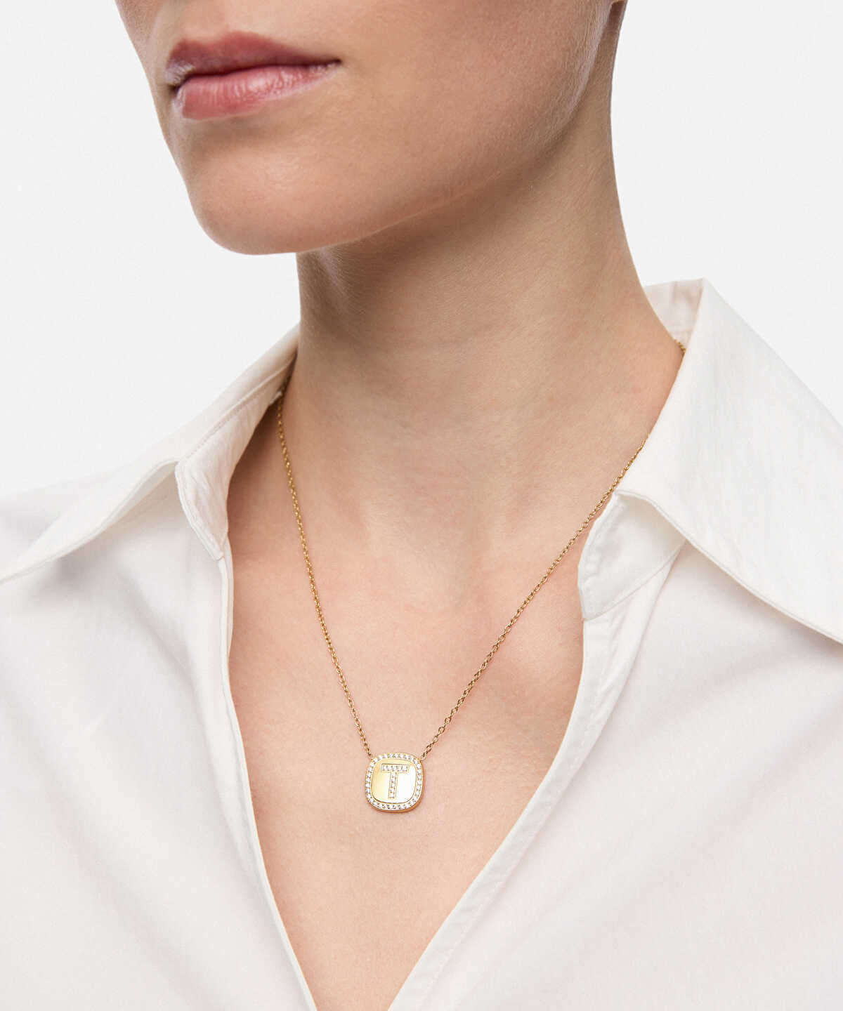 Embellished 'T' Pendant Necklace