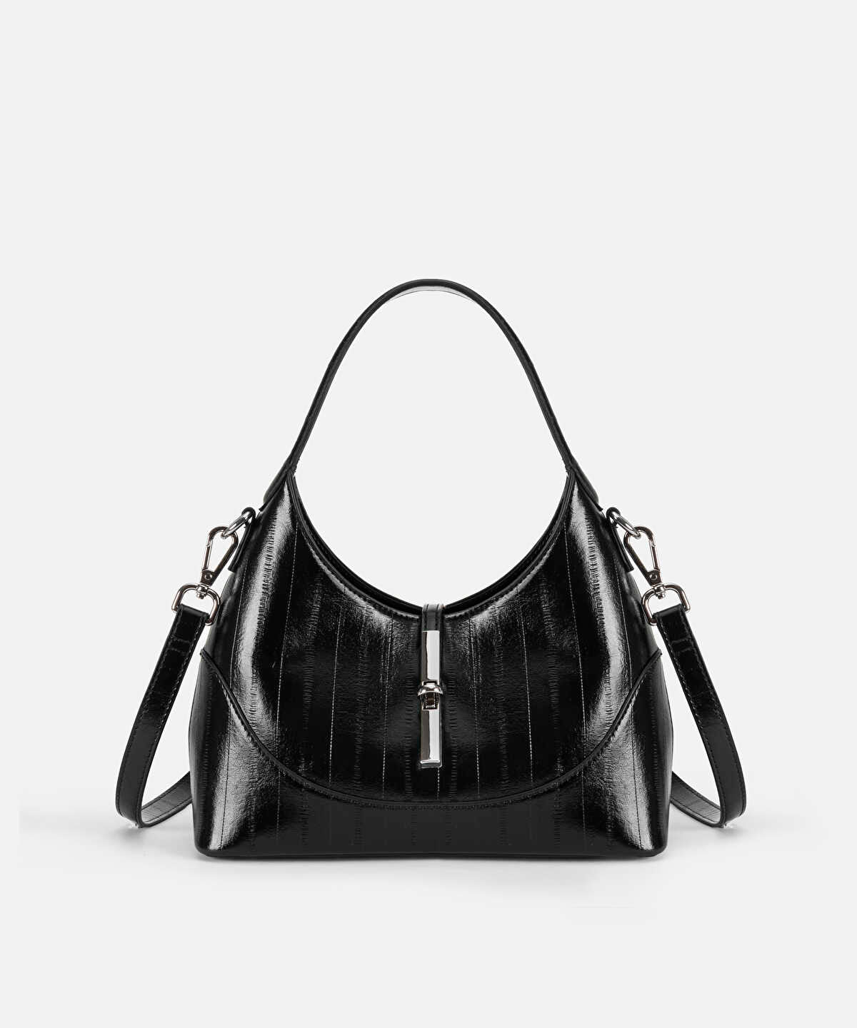 Metal-Buckle Faux-Leather Oval Bag